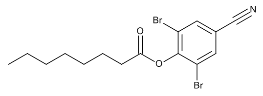 Формула молекулы Бромоксинил (октаноат эфира)| Formula of active ingredient Bromoxynil octanoate 