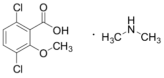 Формула молекулы Дикамба (диметиламинная соль)| Formula of active ingredient Dicamba dimethylamine salt 