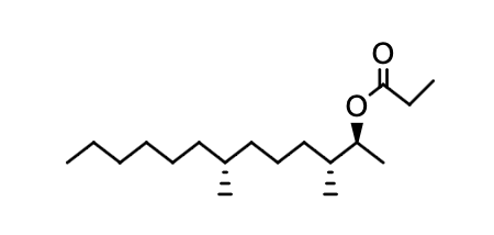 Формула молекулы (2S, 3R, 7R)-3,7-диметилтри-декан-2-илпропионат| Formula of active ingredient (2S, 3R, 7R)-3,7-dimethyltridecan-2-yl propionate 
